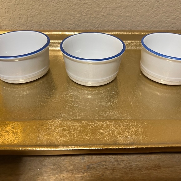 Three Mason Cash Enamour stoneware small bowls white with blue edge - Picture 2 of 6